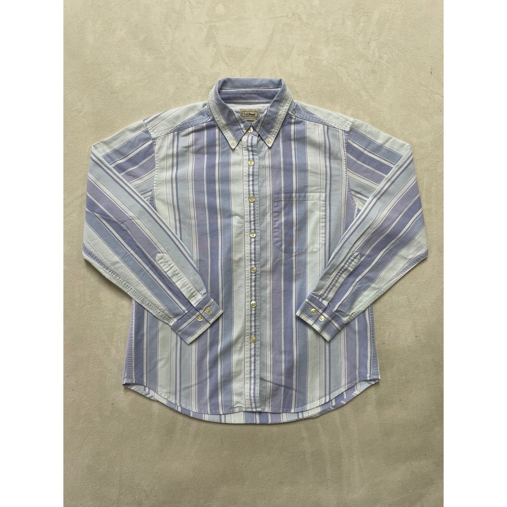 LL Bean Womens Small Blue Striped Cotton Oxford Button Down Shirt Long Sleeve